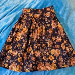 Chicwish Blue and Gold Floral Midi A Line Skirt - M